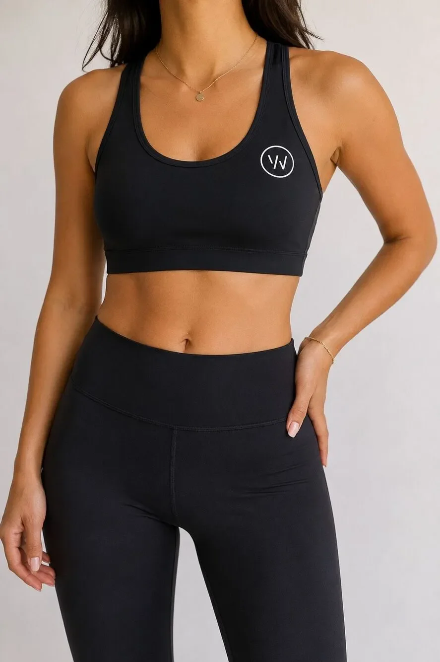 WHOOP Black Racerback Sports Bra Size L High Support Workout Running